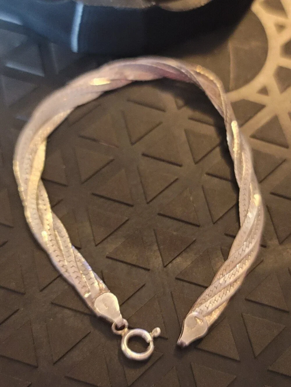 925 Sterling Silver Braided Herringbone Bracelet 7.25 Inch Triple Twist Snake
